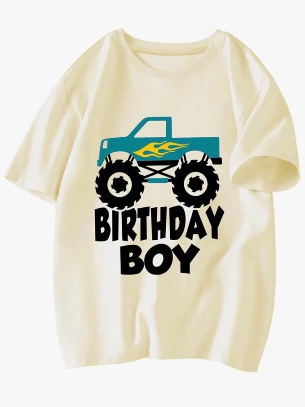 Birthday Boy Monster Truck Tee - Cream with Teal & Black - Picture 1 of 1